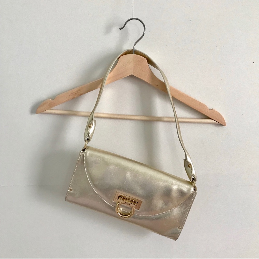 ChampagneSalvatore Ferragamo metallic clutch